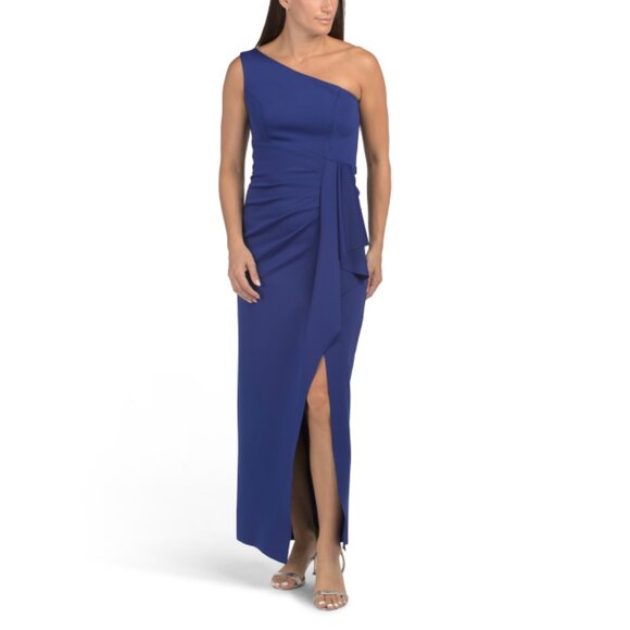 XSCAPE Marine Made In Usa One Shoulder Ruffle Gown - Picture 1 of 2